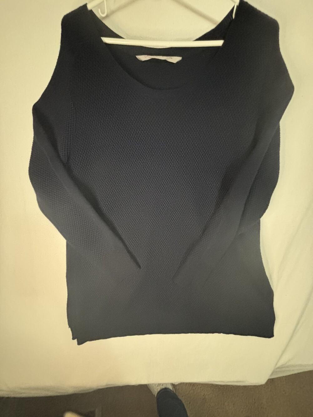Athleta Sweater Womens XL Blue Merino Wool Blend Honeycomb Thermal Waffle Knit
